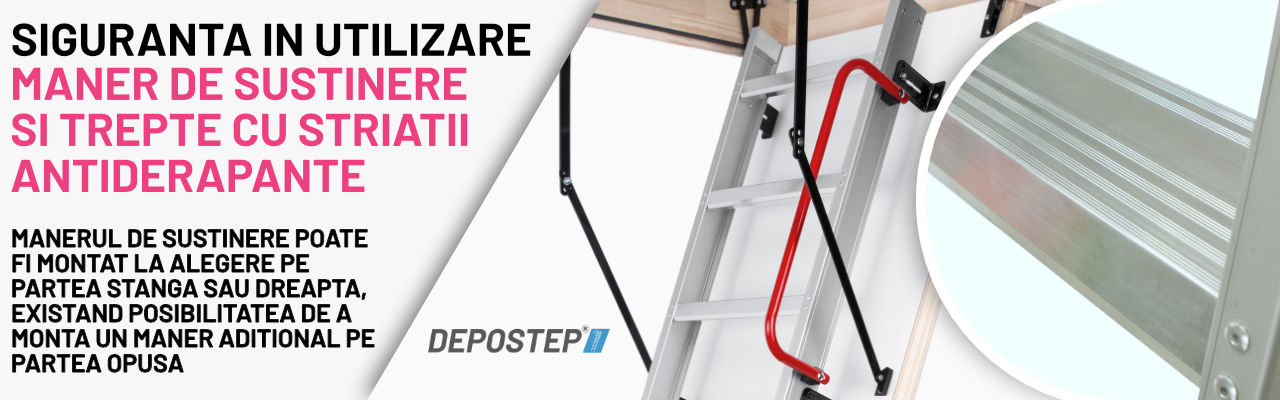 Scara pod aluminiu DEPOSTEP ALP - maner de sustinere si trepte antiderapante scara pod
